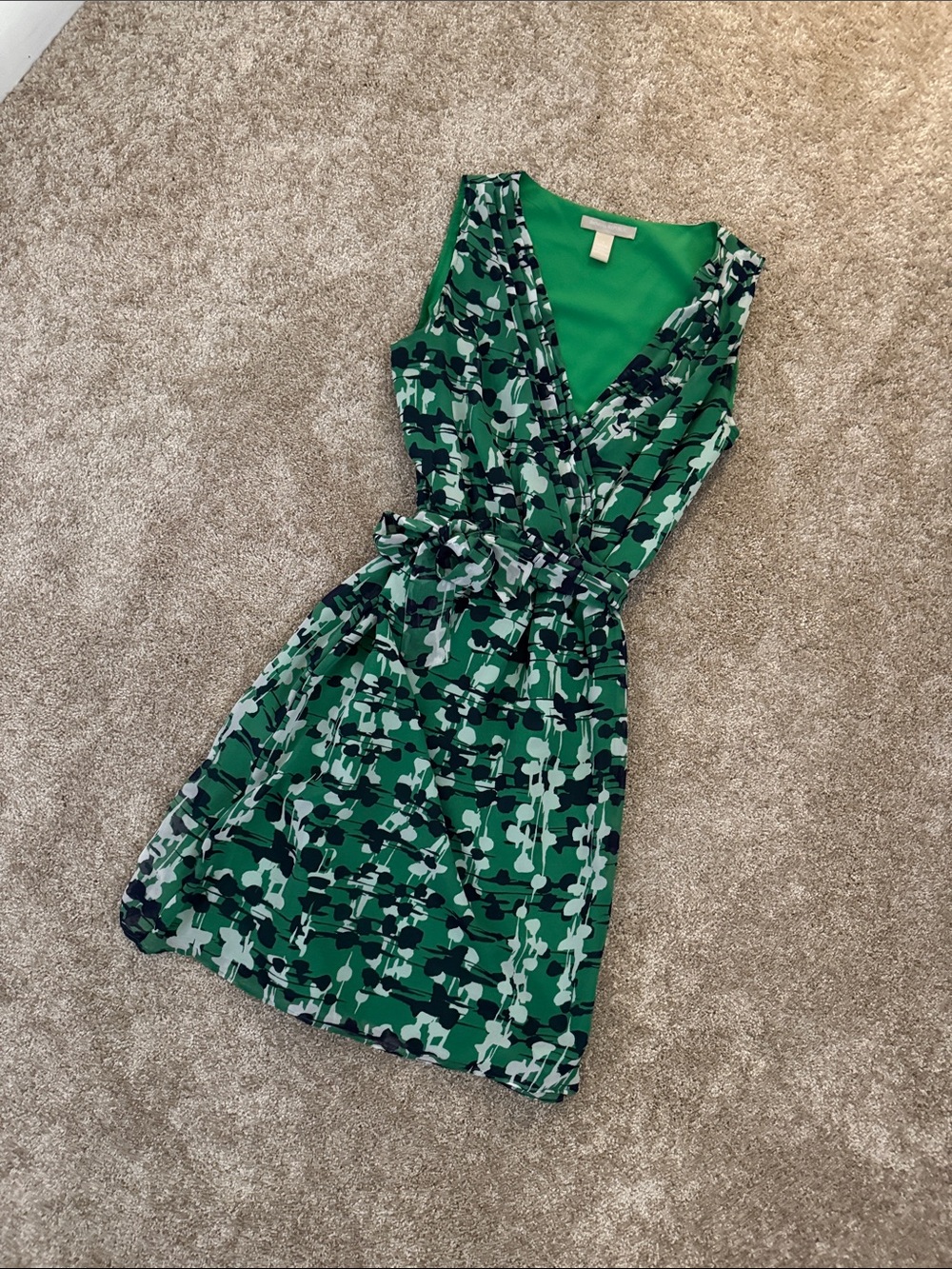 Green Faux Wrap Dress - Sleeveless V-Neck